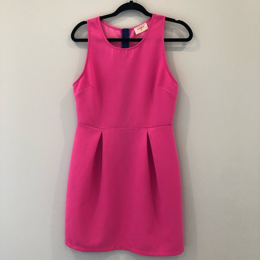 Hot Pink Everly dress with blue exposed zipper